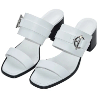 【Hermes 愛馬仕】經典 Kute 60系列鍍鈀銀色鞋釦牛皮高跟涼鞋(白色H251210Z-WHITE-39)