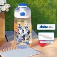 Ultraman water bottle Student plastic straw water bottle Portable double drinking water bottle