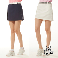 【Lynx Golf】女款彈性舒適素面外觀Lynx貼膜造型後腰隱形拉鍊設計運動短裙(二色)