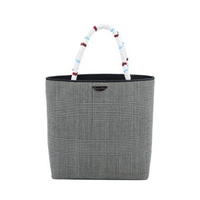 Christian Dior Black and White Plaid Tote Bag with Beaded Handles I16985C