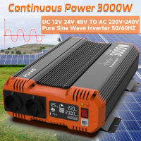 Pure Sine Wave Inverter Power Inverter 6000W DC 12V 24V 48V To AC 230V 50HZ/60HZ Continuous Power 3000W Suitable For Home And RV