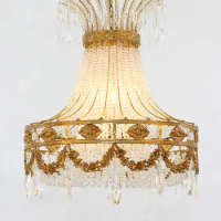 All Copper Crystal Chandelier Luxury Villa Restaurant Bedroom Study Creative Hallway Atmospheric Lamps