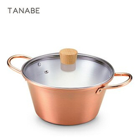 【日本田邊金具】2.5L純銅雙耳玻璃蓋湯鍋-20cm