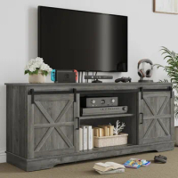 Farmhouse TV Stand for TV, Rustic Modern Entertainment Center with Sliding Barn Door, Wood TV Media Console Storage TV Cabinet