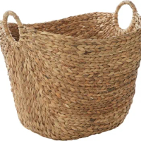 Deco 79 Seagrass Handmade Large Woven Storage Basket with Ring Handles, 20" x 18" x 19", Brown