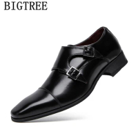 Double Monk Strap Shoes Mens Formal Shoes Genuine Leather Black Italian Shoes Men Oxford Chaussure Homme Mariage Sapato Social