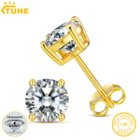 TUHE Unisex 14k Gold Earrings Real 6mm Moissanite Diamond Stud Earrings For Men Women 10K Yellow Gold Screw Back Earrings Fine J