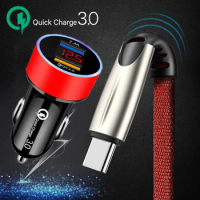 Fast Car Charger QC 3.0 Phone USB Charger For Samsung Galaxy S21 S20 FE Ultra Plus A42 A32 A52 A12 5G Fast Charging Type-c Cable