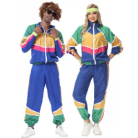 Couples Halloween Retro 60s 70s Hippie Cosplay Costume Rock Disco Outfits Suit for Men Women Carnival Purim Party Fancy Dress Up
