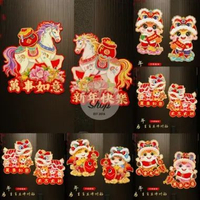 Tempelan Imlek 2026 Shio Kuda Stiker Pintu Dinding L Kartun Kuda 3D CNY HJ Shio Naga Stiker Pintu Im