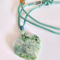 Nature Jade Necklace Nature color Jade Pendant Heart Shape Necklace Hand made braid necklace