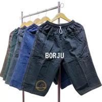 Celana Pendek Pria Cargo Denim BORJU 7/8 Polos Kasual 2XL Biru
