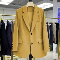Autumn Office Lady Yellow Blazer For Women 2023 Long Sleeve Slim High Quality Blazers Mujer Coats Jacket Winter Outwear