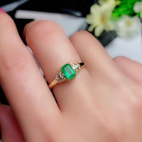天然祖母綠寶石戒指女925銀鍍金 簡約戒指時尚款 送女友 婚戒