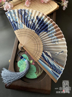 折扇 日式和風浮世繪神奈川海浪富士山折扇子日本和扇男女工藝扇禮品夏
