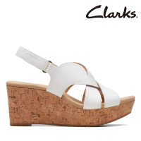 Clarks 女鞋Rose Erin楔型跟軟木塞厚底涼鞋 白色(CLF71306S)