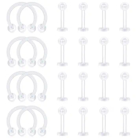 24pcs Acrylic Retainers for Cartilage Helix Daith Tragus Earrins Nose Lip Eyebrow Rings Clear Bioflex 16G 6mm/8mm/10mm/12mm