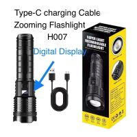 Zooming Flashlight HO07 USB Type-c Rechargeable Powerful Camping Flashlight Super Bright white Laser