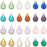 24Pcs 12 Colors Transparent Teardrop Rhinestone Pendants Drop Glass Pendants with Brass Findings 19x12mm Waterdrop Crystal Charm