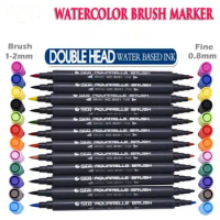 New And High Quality Fineliner Tip Set Drawing 12 Colors STA Dual Brush Water Based Art Marker Pens