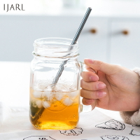 ijarl億嘉 玻璃帶蓋水杯 家用透明茶杯創意果汁杯 加厚耐熱牛奶杯