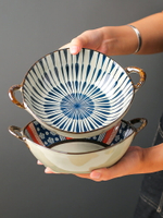 日式雙耳湯碗家用新款網紅餐具陶瓷大碗拉面碗手柄湯盆