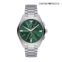 Emporio Armani Claudio 時空旅人日曆計時手錶 銀色不鏽鋼鍊帶 43MM AR11480