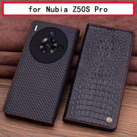 Original Genuine Leather Case for Nubia Z50S Pro Funda Business Flip Phone Carcasa for Nubia Z50SPro Crocodile Fashion Coque