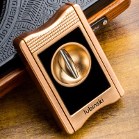 LUBINSKI Cigar Cutter Multi-function V-shaped Cigar Clip Zinc Alloy Cigarette Holder Design with Leather Case Gift Box CT-071