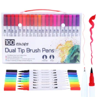 100Colors FineLiner Drawing Painting Watercolor Art Marker Pens Dual Tip Brush Pen School Supplies