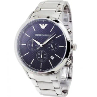 EMPORIO ARMANI亞曼尼 AR2486手錶 經典紋路 日期 三眼計時 深藍面 鋼帶 男錶
