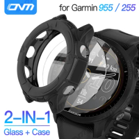 2-IN-1 Case + Tempered Glass for Garmin Forerunner 955 / 255 HD Screen Protector Film &amp; Bumper Protective Cover Accessories