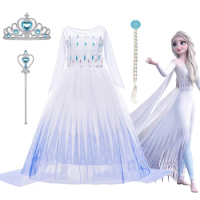 Disney Frozen Costume Princess Dress for Girls Elsa Dresses for Kids White Sequined Mesh Ball Gown Halloween Carnival Clothing