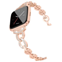 Suitable for Fitbit Versa Sense 2 watch stainless steel metal strap Versa 2/3/4 VO diamond inlaid chain