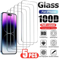 5Pcs Tempered Glass for IPhone 15 14 13 12 11 Pro Max Screen Protector for IPhone 12Mini 13Mini 7 8 SE X XS XR 14 15Pro Glass