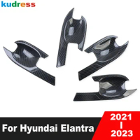 Side Door Handle Bowl Cup Cover Trim For Hyundai Elantra Avante 2021 2022 2023 Carbon Fiber Car Decoration Exterior Accessories