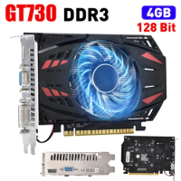 GT730 Desktop Video Card HD+VGA+DVI DDR3 4GB Computer Graphics Cards PCI-E2.016X Gaming Graphics Card 128 Bit with Cooling Fan