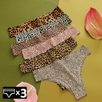 WarmSteps 3Pcs/Set Sexy Leopard Thongs Women's Panties Thongs 2024 New Female Underwear Seamless Printed Panties Ice Silk Briefs
