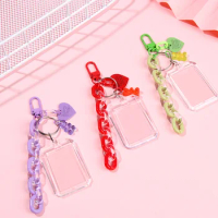 New Portable Acrylic Chain Card Holder ID Photo Protect Case Candy Color Idol Photo Card Holder Waterproof Name Card Cover Case