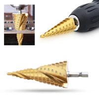 HSS Titanium Coated Step Drill Bit Drilling Power Tools Hole Opener Reaming Drill for Metal Wood Hole Cutter Step Core Drill