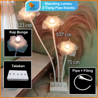 Lampu hias dekorasi wedding model 3 tiang elastis  tangkai  kelopak bunga dengan fiting Bohlam Pvc