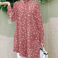 ZANZEA Autumn Polka Dots Printed Muslim Blouse Woman Fashion Eid Mubarek Tops Vintage Holiday Chemise Women Casual Turkey Shirt