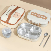 304 Stainless Steel Lunch Box For Office Worker and Kids Food Storage Container Portable Bento Box With Spoon Chopstick Bag Set