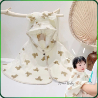 ♕Áo choàng xô muslin tránh gió, tránh nắng kèm mũ chắn giọt bắn mềm mại cho bé Mimo Baby QA31☟VN COD
