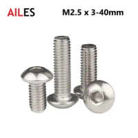 304 Stainless Steel M2.5 Hexagon Socket Button Round Head Screws A2-70 M2.5 X 3 4 5 6 10 12 16 18 20 32 38 40mm Allen Bolts