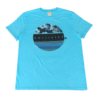 HOLLISTER 字母LOGO熱帶花朵圖案棉質混紡短袖T恤(男款/藍)