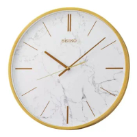 Seiko 16" Carrara Gold &amp; White Glamorous Round Wall Clock, QXA760GLH