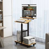 全城熱賣 - 家用臺式電腦桌筆記本桌站立式辦公臺手動升降移動簡約電腦架黑架淺胡桃色桌面（不帶機械臂款）