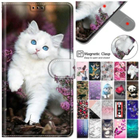 9 For Xiaomi Redmi Note 9 Case on For Redmi Note 8 Pro Note 8T Note 7 Funda For Redmi 4X Leather Magnetic Cat Painted Flip Cover