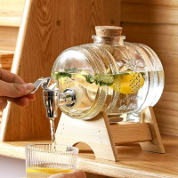 冷水壺 帶水龍頭涼水桶 冰扎壺 涼水壺 水果檸檬茶壺 玻璃飲料桶帶龍頭飲料桶水果茶桶青梅楊梅檸檬罐可樂桶容器啤酒桶
